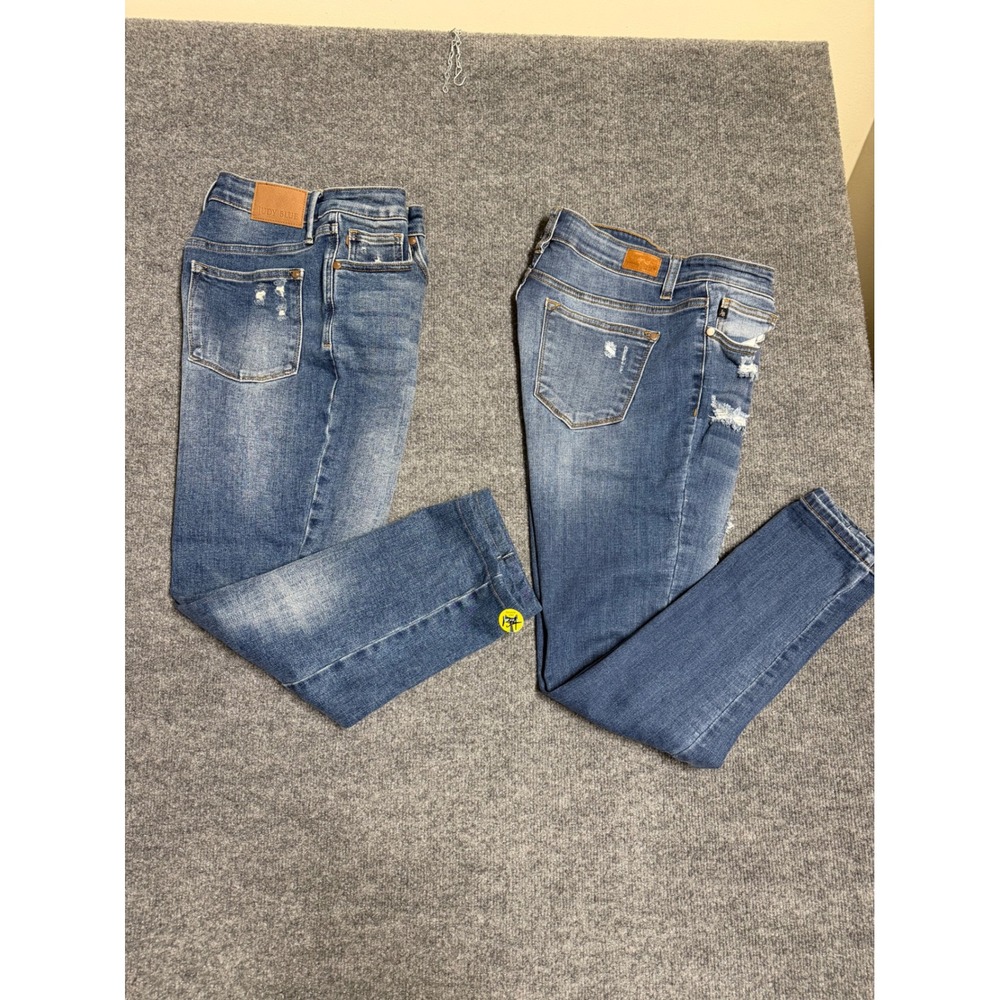 Judy Blue Womens Blue Medium Wash Skinny Jeans Slim Fit Stretch Distressed 31